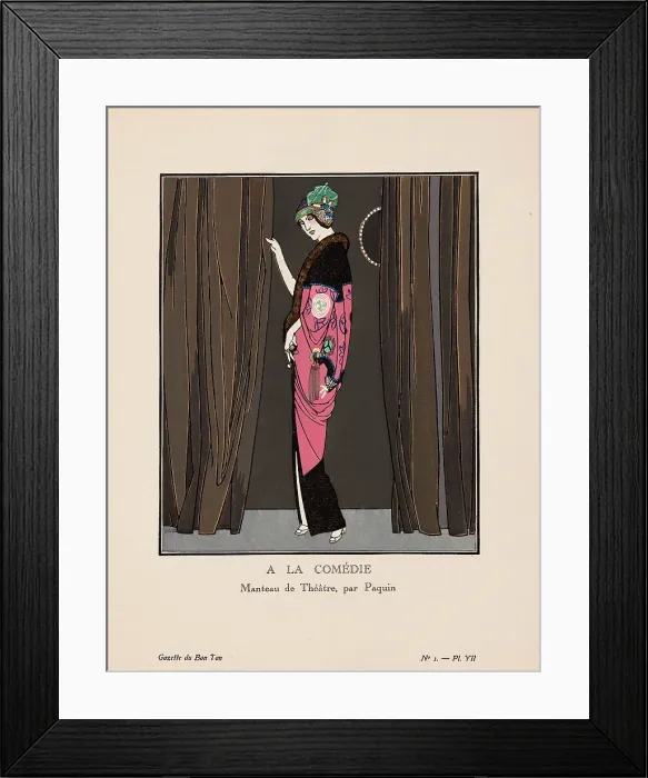 Framed Print : A la comédie. Manteau de Théâtre, par Paquin (La Gazette du Bon ton), 1912-1913. Creator: Gosé, Xavier (1876-1915) Framed Print : A la comédie. Manteau de Théâtre, par Paquin (La Gazette du Bon ton), 1912-1913. Creator: Gosé, Xavier (1876-1915)