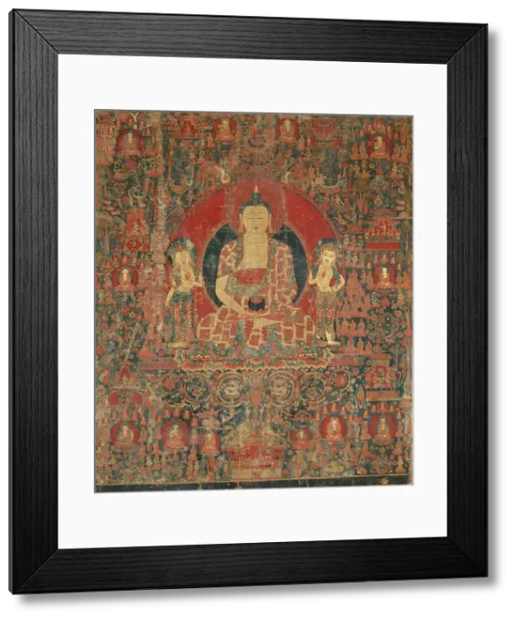 Framed Print : The Jina Buddha of Infinite Light (Amitabha) in His Pure Land Paradise (Sukhavati), 15th century. Creator: Anon Framed Print : The Jina Buddha of Infinite Light (Amitabha) in His Pure Land Paradise (Sukhavati), 15th century. Creator: Anon