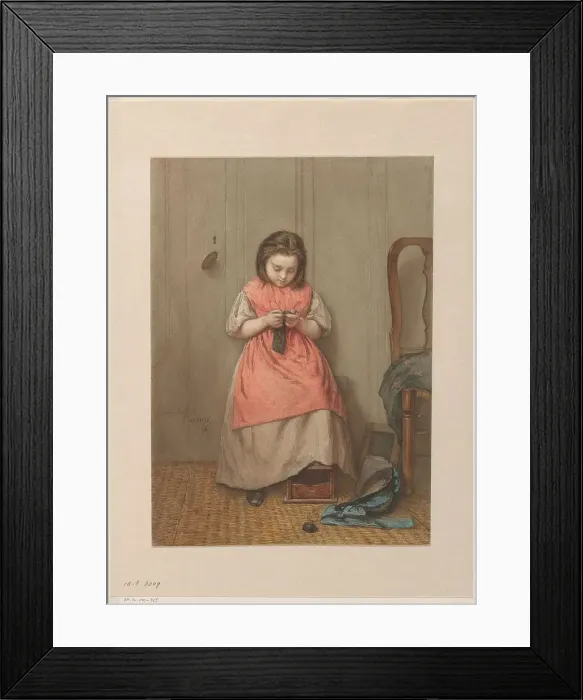 Framed Print : Interior with knitting girl, 1868. Creator: Jacob Taanman Framed Print : Interior with knitting girl, 1868. Creator: Jacob Taanman