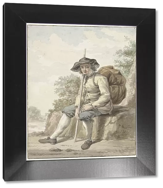 Seated man with a knapsack and a stick, 1784. Creator: Jacob van Strij