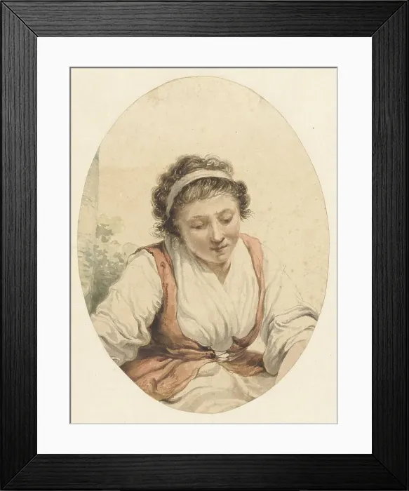Framed Print : Woman with red cardigan and white ribbon in her hair, 1766-1815. Creator: Jacob van Strij Framed Print : Woman with red cardigan and white ribbon in her hair, 1766-1815. Creator: Jacob van Strij