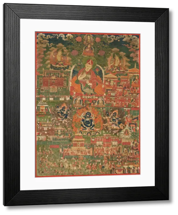 Framed Print : Kunga Tashi and Incidents from His Life (Abbot of Sakya Monastery, 1688-1711) (image 1 of 8), c1700. Creator: Anon Framed Print : Kunga Tashi and Incidents from His Life (Abbot of Sakya Monastery, 1688-1711) (image 1 of 8), c1700. Creator: Anon