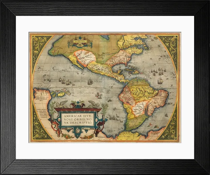 Framed Print : Americae Sive Novi Orbis Nova Descripto. From Theatrum Orbis Terrarum, 1572. Creator: Ortelius, Abraham (1527-1598) Framed Print : Americae Sive Novi Orbis Nova Descripto. From Theatrum Orbis Terrarum, 1572. Creator: Ortelius, Abraham (1527-1598)