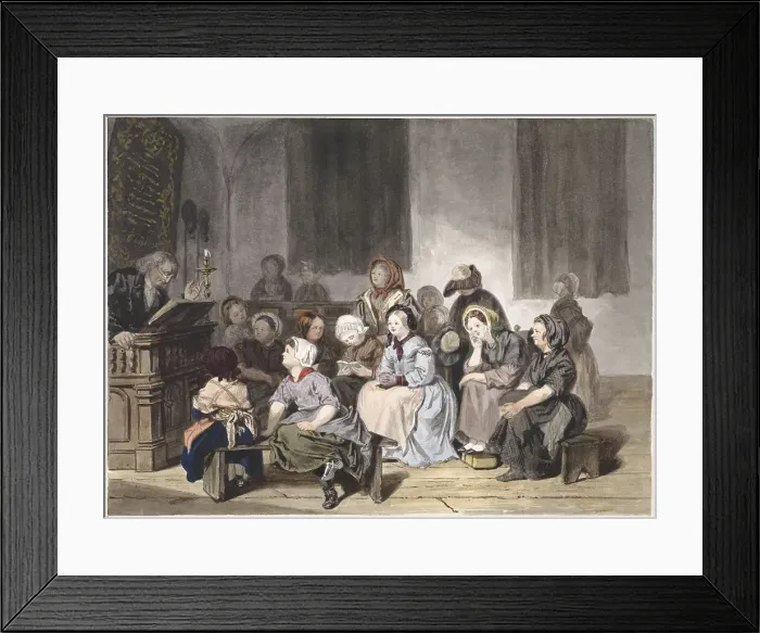 Framed Print : Church service with girls, 1830-1889. Creator: Jan Fabius Framed Print : Church service with girls, 1830-1889. Creator: Jan Fabius
