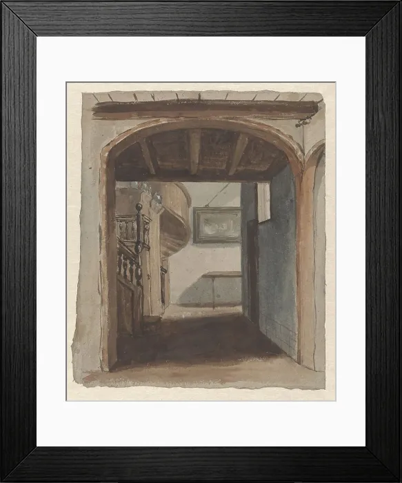 Framed Print : Interior looking towards staircase, 1830-1889. Creator: Jan Fabius Framed Print : Interior looking towards staircase, 1830-1889. Creator: Jan Fabius