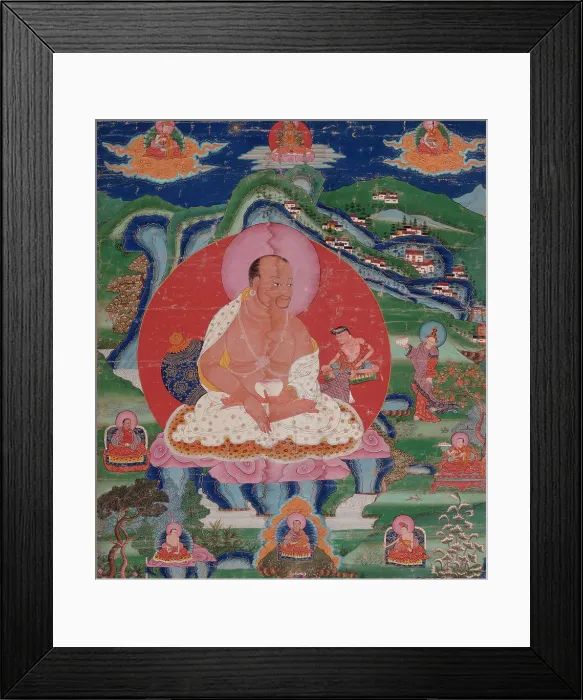 Framed Print : Padma Dorje (1128-88) as a Mahasiddha (Great Adept) and Lamas, mid 18th century. Creator: Anon Framed Print : Padma Dorje (1128-88) as a Mahasiddha (Great Adept) and Lamas, mid 18th century. Creator: Anon