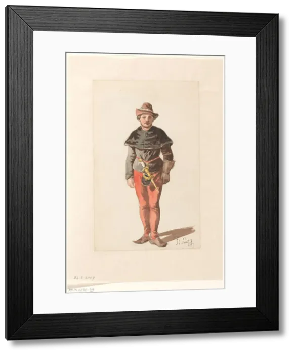 Framed Print : Standing Landsknecht in Burgundian costume, from the front, 1833-1910. Creator: Jan Gerard Smits Framed Print : Standing Landsknecht in Burgundian costume, from the front, 1833-1910. Creator: Jan Gerard Smits