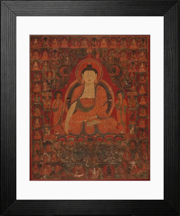 Framed Print : Shakyamuni with the Thirty-Five Buddhas of the Confession of Sins and the Eighteen Arhats, 15th cent Creator: Anon Framed Print : Shakyamuni with the Thirty-Five Buddhas of the Confession of Sins and the Eighteen Arhats, 15th cent Creator: Anon