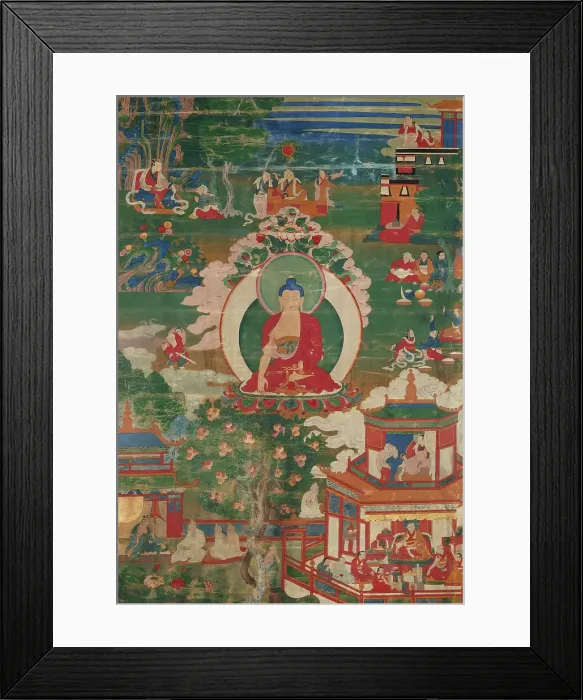 Framed Print : Buddha Shakyamuni and Narrative Scenes, 18th century. Creator: Anon Framed Print : Buddha Shakyamuni and Narrative Scenes, 18th century. Creator: Anon
