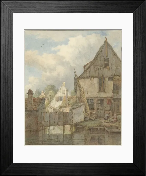 Framed Print : Dilapidated houses on the water, 1776-1822. Creator: Jan Hulswit Framed Print : Dilapidated houses on the water, 1776-1822. Creator: Jan Hulswit