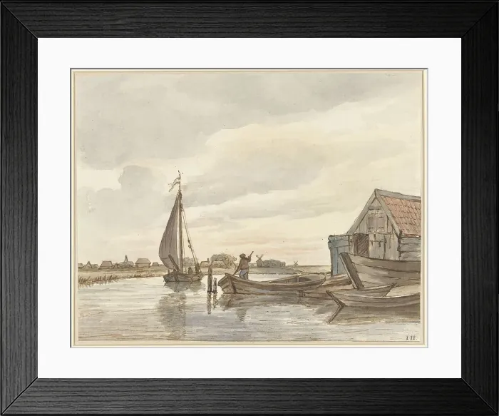 Framed Print : Boats on a canal, 1776-1822. Creator: Jan Hulswit