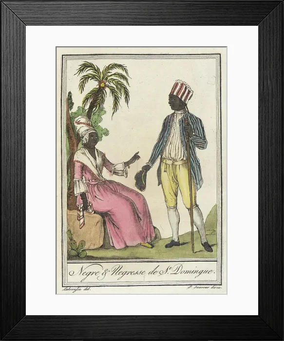 Framed Print : Costumes de Différents Pays, Negre & Negresse de St. Domingue, c1797. Creators: Jacques Grasset de Saint-Sauveur, LF Labrousse. Costumes de Différents Pays, Negre & Negresse de St. Domingue, c1797 Framed Print : Costumes de Différents Pays, Negre & Negresse de St. Domingue, c1797. Creators: Jacques Grasset de Saint-Sauveur, LF Labrousse. Costumes de Différents Pays, Negre & Negresse de St. Domingue, c1797