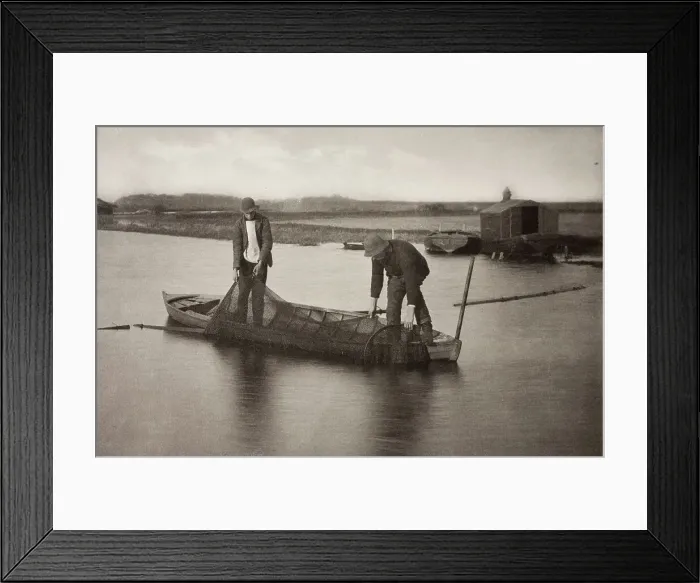 Framed Print : Taking Up the Eel-Net, 1886. Creator: Peter Henry Emerson Framed Print : Taking Up the Eel-Net, 1886. Creator: Peter Henry Emerson