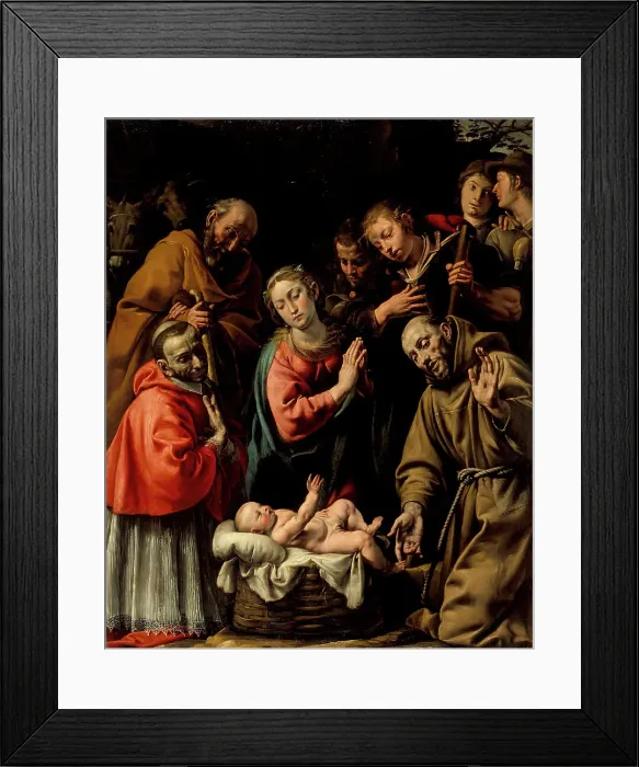 Framed Print : Adoration of the Shepherds with Saints Francis and Carlo Borromeo, c1628. Creator: Tanzio da Varallo Framed Print : Adoration of the Shepherds with Saints Francis and Carlo Borromeo, c1628. Creator: Tanzio da Varallo