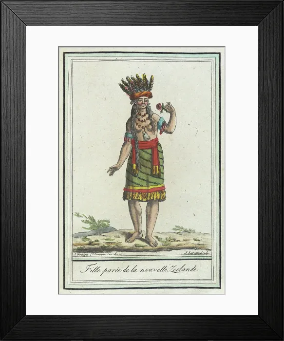 Framed Print : Costumes de Différents Pays, Fille Parée de la Nouvelle Zeelande, c1797. Creators: Jacques Grasset de Saint-Sauveur, LF Labrousse Framed Print : Costumes de Différents Pays, Fille Parée de la Nouvelle Zeelande, c1797. Creators: Jacques Grasset de Saint-Sauveur, LF Labrousse