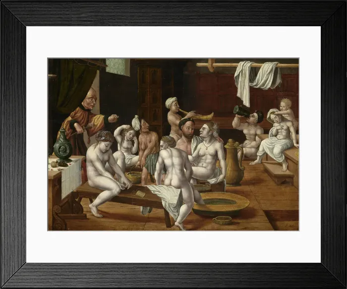 Framed Print : Bathhouse Scene, 16th century. Creator: Anonymous Framed Print : Bathhouse Scene, 16th century. Creator: Anonymous