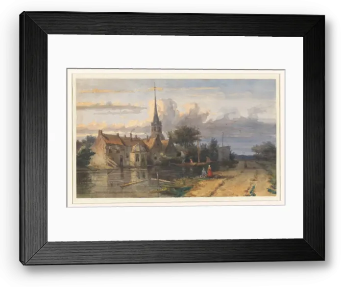 Framed Print : View of a village on a canal, 1832-1880. Creator: Jan Weissenbruch Framed Print : View of a village on a canal, 1832-1880. Creator: Jan Weissenbruch