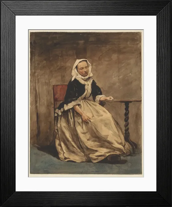 Framed Print : Seated woman next to a small table, 1832-1880. Creator: Jan Weissenbruch Framed Print : Seated woman next to a small table, 1832-1880. Creator: Jan Weissenbruch