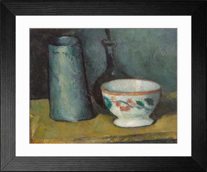 Framed Print : Bol, boîte à lait et bouteille (Bowl, milk jug and bottle), 1879-1880. Creator: Cézanne, Paul (1839-1906) Framed Print : Bol, boîte à lait et bouteille (Bowl, milk jug and bottle), 1879-1880. Creator: Cézanne, Paul (1839-1906)