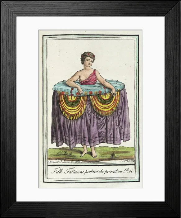 Framed Print : Costumes de Différents Pays, Fille Taïtienne Portant des Present au Roi, c1797. Creators: Jacques Grasset de Saint-Sauveur, LF Labrousse Framed Print : Costumes de Différents Pays, Fille Taïtienne Portant des Present au Roi, c1797. Creators: Jacques Grasset de Saint-Sauveur, LF Labrousse