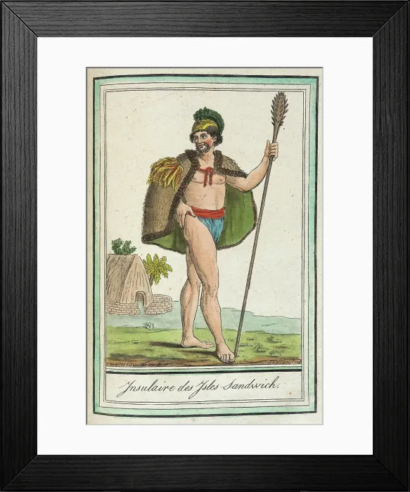 Framed Print : Costumes de Différents Pays, Ynsulaire des Ysles Sandwich, c1797. Creators: Jacques Grasset de Saint-Sauveur, LF Labrousse Framed Print : Costumes de Différents Pays, Ynsulaire des Ysles Sandwich, c1797. Creators: Jacques Grasset de Saint-Sauveur, LF Labrousse