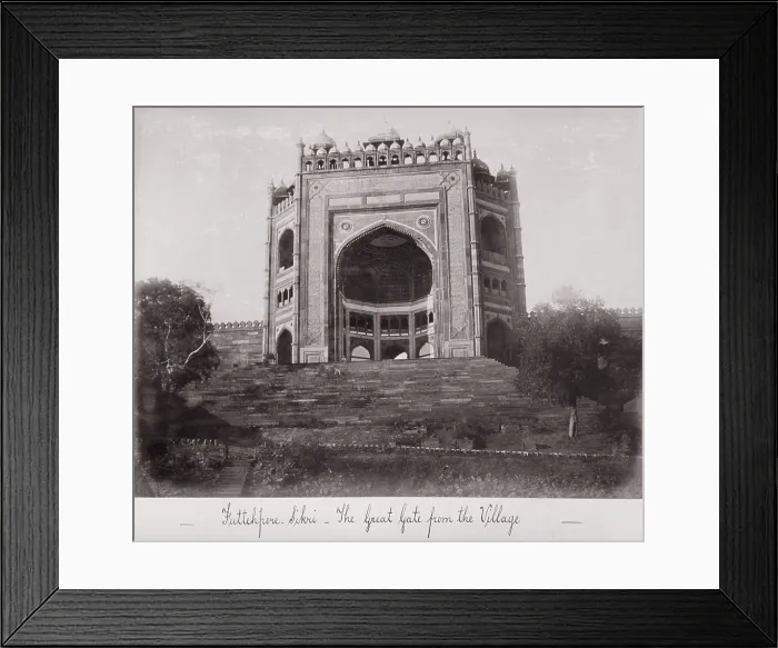 Framed Print : Futtehpore Sikri, The Great Gate from the Village, Late 1860s. Creator: Samuel Bourne Framed Print : Futtehpore Sikri, The Great Gate from the Village, Late 1860s. Creator: Samuel Bourne