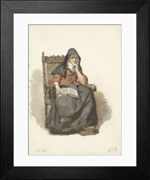 Framed Print : Seated pensive woman with book, 1836-1915. Creator: Johannes Eugel Masurel Framed Print : Seated pensive woman with book, 1836-1915. Creator: Johannes Eugel Masurel