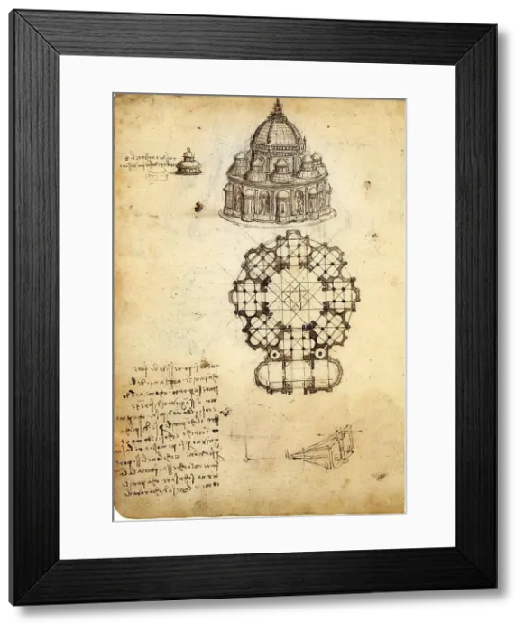 Framed Print : Codex Ashburnham: Studies for a building on a centralized plan, 1488-1490. Creator: Leonardo da Vinci (1452-1519) Framed Print : Codex Ashburnham: Studies for a building on a centralized plan, 1488-1490. Creator: Leonardo da Vinci (1452-1519)