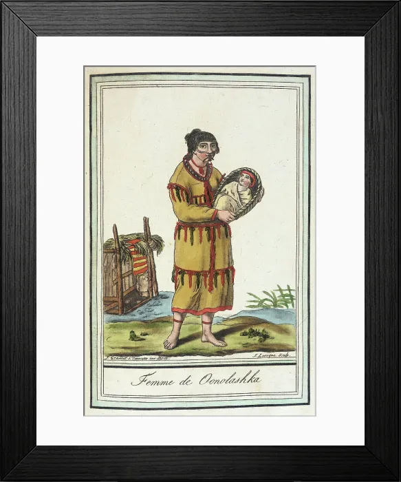 Framed Print : Costumes de Différents Pays, Femme de Oonolashka, c1797. Creators: Jacques Grasset de Saint-Sauveur, LF Labrousse Framed Print : Costumes de Différents Pays, Femme de Oonolashka, c1797. Creators: Jacques Grasset de Saint-Sauveur, LF Labrousse