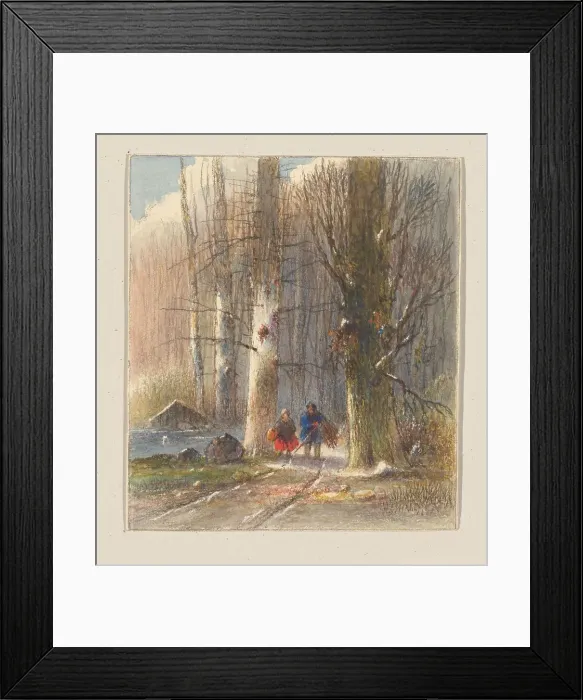 Framed Print : Winter landscape: two firewood gatherers coming out of the forest, 1865. Creator: Johannes Petrus Waterloo Framed Print : Winter landscape: two firewood gatherers coming out of the forest, 1865. Creator: Johannes Petrus Waterloo