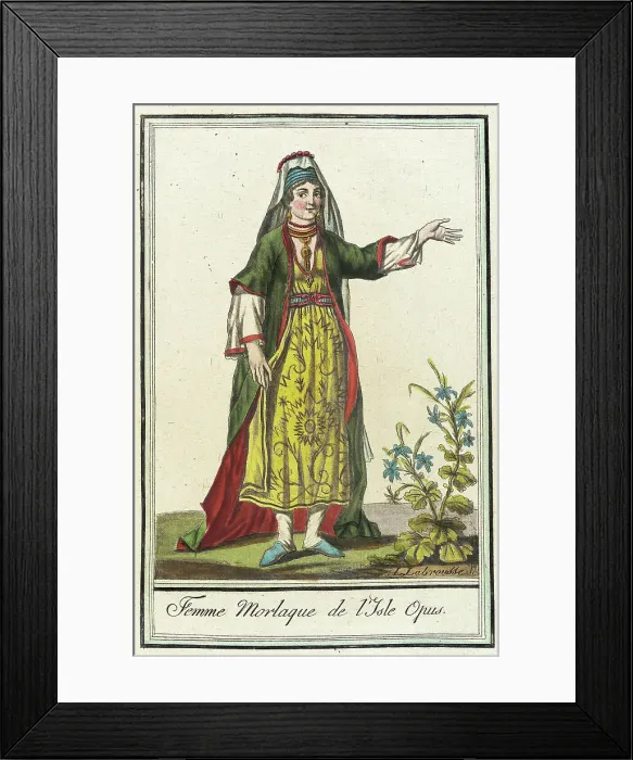 Framed Print : Costumes de Différents Pays, Femme Morlaque de l'Isle Opus, c1797. Creators: Jacques Grasset de Saint-Sauveur, LF Labrousse Framed Print : Costumes de Différents Pays, Femme Morlaque de l'Isle Opus, c1797. Creators: Jacques Grasset de Saint-Sauveur, LF Labrousse