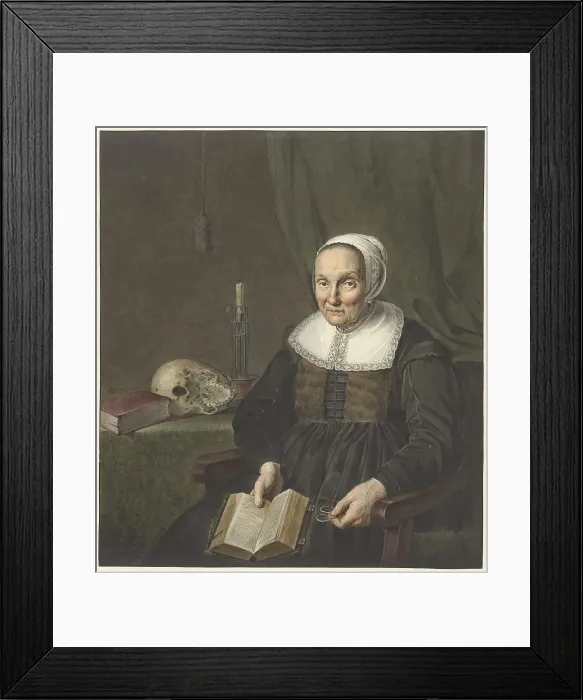 Framed Print : Portrait of a sitting old woman with opened book, 1780-1834. Creator: Jean Pierre de Frey Framed Print : Portrait of a sitting old woman with opened book, 1780-1834. Creator: Jean Pierre de Frey
