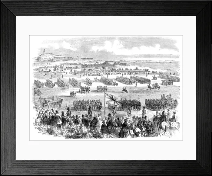 Framed Print : The Review of Rifle Volunteers by the Queen at Edinburgh - the Troops marching past Her Majesty, 1860 Creator: Unknown Framed Print : The Review of Rifle Volunteers by the Queen at Edinburgh - the Troops marching past Her Majesty, 1860 Creator: Unknown