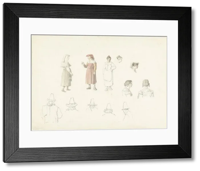 Framed Print : Study sheet with Italian farmers and peasant women, 1787-1847. Creator: Josephus Augustus Knip Framed Print : Study sheet with Italian farmers and peasant women, 1787-1847. Creator: Josephus Augustus Knip