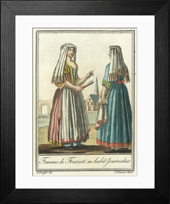 Framed Print : Costumes de Différents Pays, Femmes de Frascati en Habit Journalier, c1797. Creators: Jacques Grasset de Saint-Sauveur, LF Labrousse Framed Print : Costumes de Différents Pays, Femmes de Frascati en Habit Journalier, c1797. Creators: Jacques Grasset de Saint-Sauveur, LF Labrousse