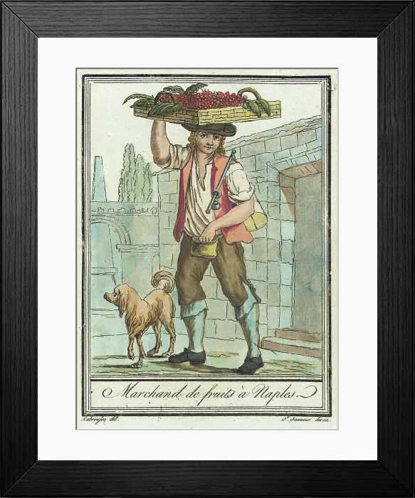 Framed Print : Costumes de Différents Pays, Marchand de Fruits à Naples, c1797. Creators: Jacques Grasset de Saint-Sauveur, LF Labrousse Framed Print : Costumes de Différents Pays, Marchand de Fruits à Naples, c1797. Creators: Jacques Grasset de Saint-Sauveur, LF Labrousse