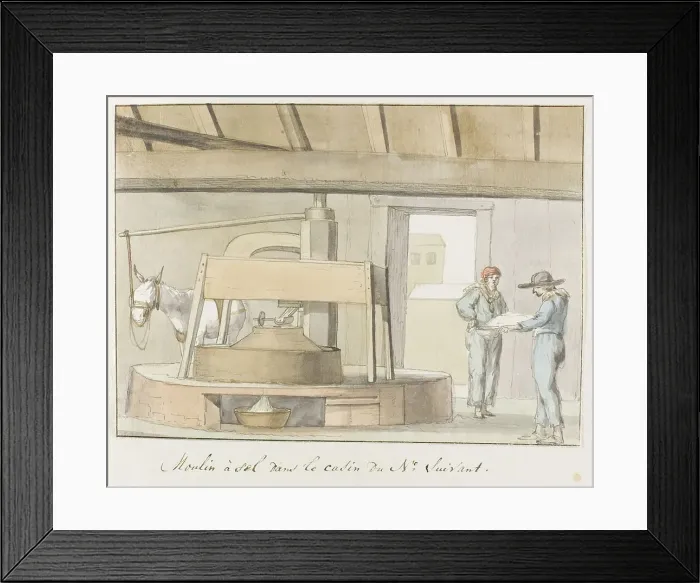 Framed Print : Salt mill at the harbor of Trapani, 1778. Creator: Louis Ducros Framed Print : Salt mill at the harbor of Trapani, 1778. Creator: Louis Ducros