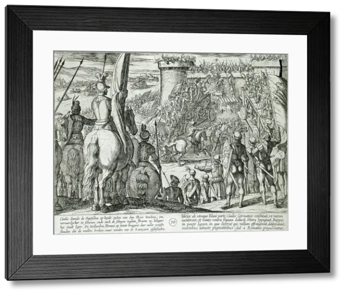 Framed Print : Civilis Using Movable Wooden Bridges to Attack a Fortress, Publshed 1612. Creator: Antonio Tempesta Framed Print : Civilis Using Movable Wooden Bridges to Attack a Fortress, Publshed 1612. Creator: Antonio Tempesta