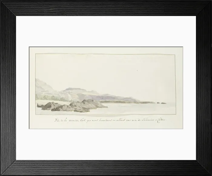 Framed Print : View of the coast at Taormina with lava stream, 1778. Creator: Louis Ducros Framed Print : View of the coast at Taormina with lava stream, 1778. Creator: Louis Ducros