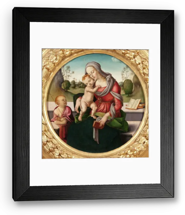 Framed Print : Madonna and Child and the Infant St John. Creator: School of Piero Di Cosimo Framed Print : Madonna and Child and the Infant St John. Creator: School of Piero Di Cosimo