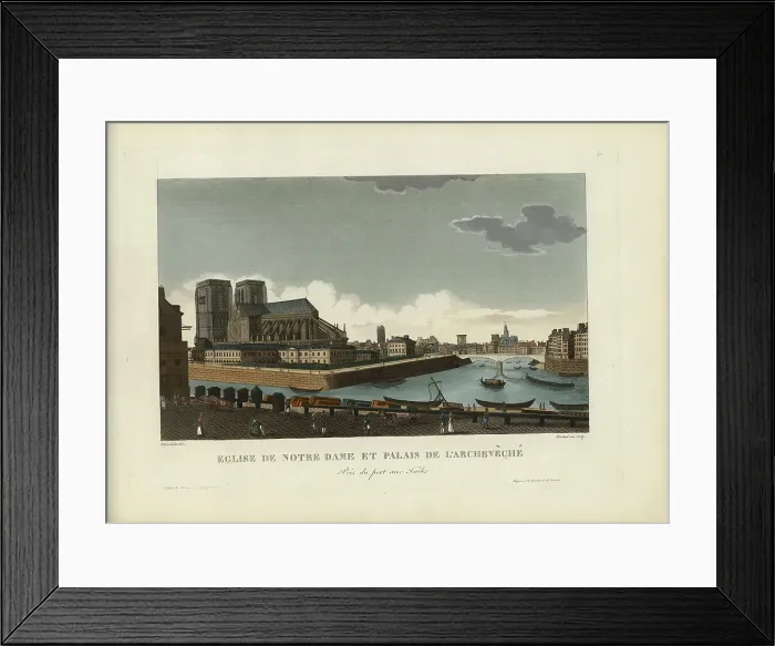 Framed Print : Église de Notre-Dame et palais de l'Archevêché, pris du Port aux Tuiles, 1817-1824. Creator: Courvoisier-Voisin, Henri (1757-1830) Framed Print : Église de Notre-Dame et palais de l'Archevêché, pris du Port aux Tuiles, 1817-1824. Creator: Courvoisier-Voisin, Henri (1757-1830)