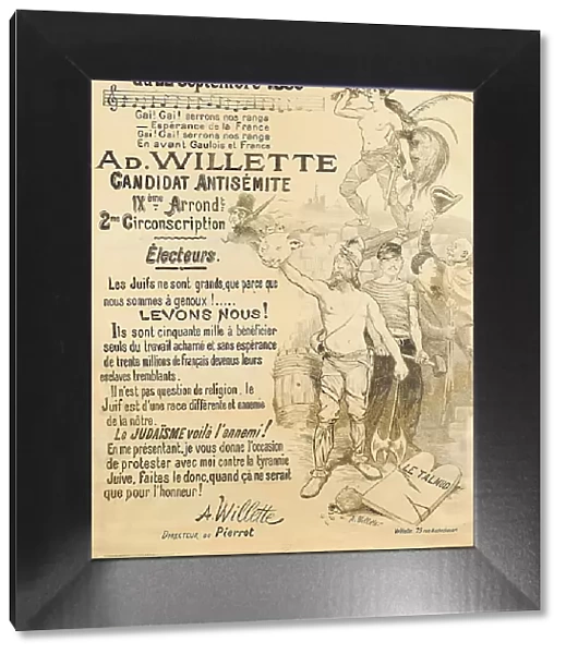 Elections législatives du 22 septembre 1889 - Ad. Willette, Candidat antisémite, 1889. Creator: Willette, Adolphe (1857-1926)