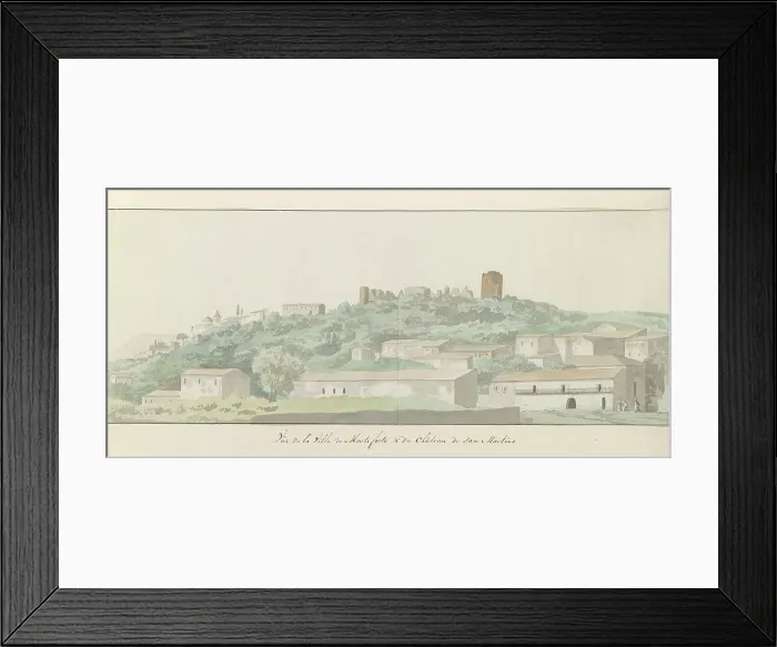 Framed Print : View of Monteforte Irpino and San Martino castle, 1778. Creator: Louis Ducros Framed Print : View of Monteforte Irpino and San Martino castle, 1778. Creator: Louis Ducros