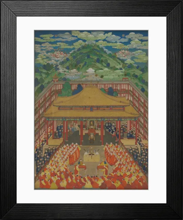 Framed Print : Emperor Qianlong receives Ubashi Khan, the Torghut ruler of the Kalmyk Khanate, at the Putuo... Creator: Anonymous Framed Print : Emperor Qianlong receives Ubashi Khan, the Torghut ruler of the Kalmyk Khanate, at the Putuo... Creator: Anonymous