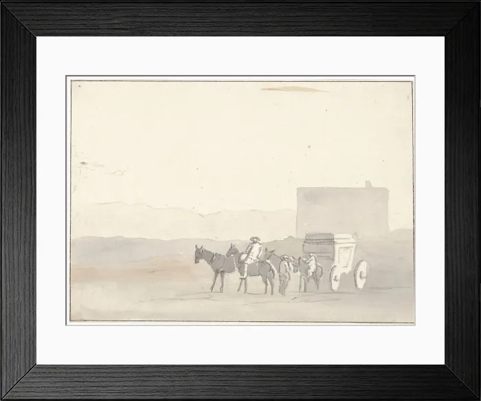 Framed Print : Stop on the road before arrival in Terracina, 1778. Creator: Louis Ducros Framed Print : Stop on the road before arrival in Terracina, 1778. Creator: Louis Ducros