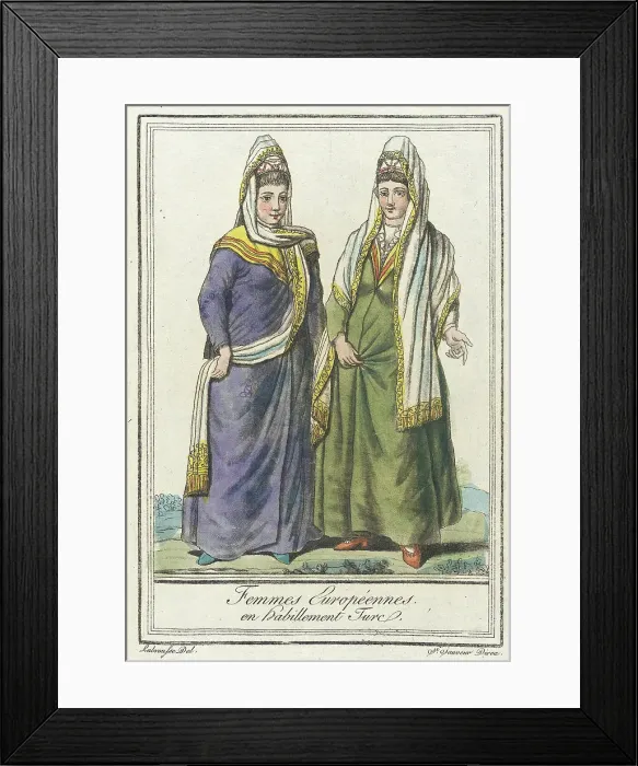 Framed Print : Costumes de Différents Pays, Femmes Européennes en Habillement Turc, c1797. Creators: Jacques Grasset de Saint-Sauveur, LF Labrousse Framed Print : Costumes de Différents Pays, Femmes Européennes en Habillement Turc, c1797. Creators: Jacques Grasset de Saint-Sauveur, LF Labrousse
