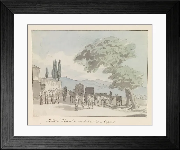 Framed Print : Stop in Francolise before arrival in Capua, 1778. Creator: Louis Ducros Framed Print : Stop in Francolise before arrival in Capua, 1778. Creator: Louis Ducros