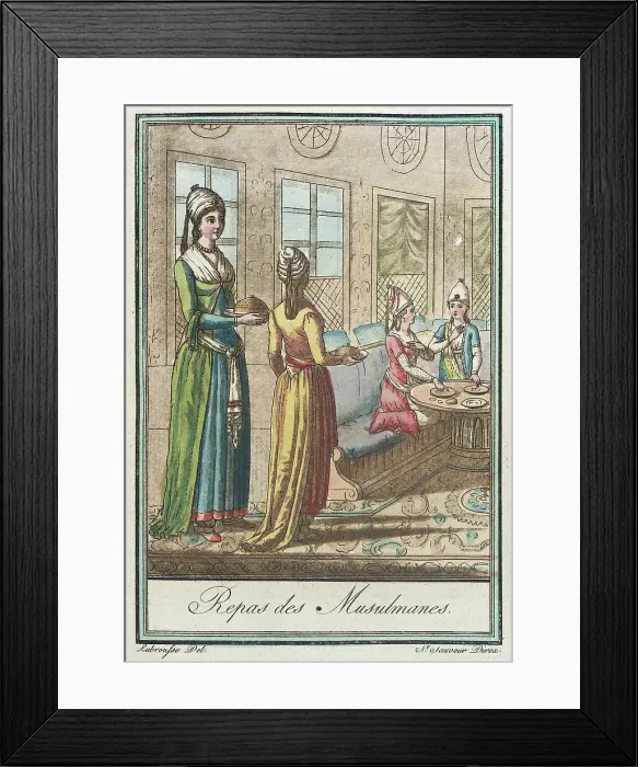 Framed Print : Costumes de Différents Pays, Repas des Musulmanes, c1797. Creators: Jacques Grasset de Saint-Sauveur, LF Labrousse Framed Print : Costumes de Différents Pays, Repas des Musulmanes, c1797. Creators: Jacques Grasset de Saint-Sauveur, LF Labrousse