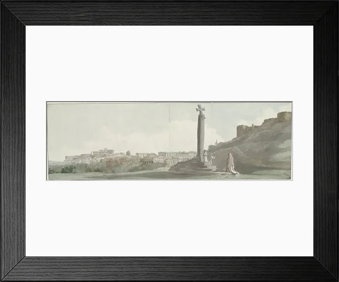 Framed Print : View of Ariano and monument, known as Altar of Janus, 1778. Creator: Louis Ducros