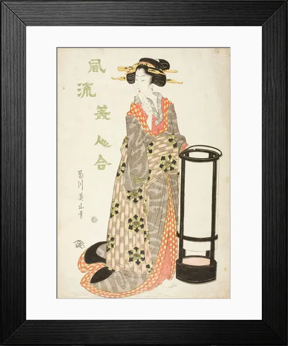 Framed Print : Woman by a Lantern, 1810s. Creator: Kikugawa Eizan Framed Print : Woman by a Lantern, 1810s. Creator: Kikugawa Eizan